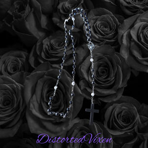 Black Hematite Rosary Necklace –Minimalist Cross, Gothic Prayer Beads, Grounding